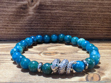 Load image into Gallery viewer, Fung Shui Bracelet Blue Apatite Silver Hematite-SS Snake Charm 6mm