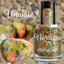 Load image into Gallery viewer, Unakite ~ Nail Polish Vegan Michigan Non-Toxic Glitter Gem