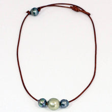 Load image into Gallery viewer, Triple Tahitian Pearl Slide Necklace: Grey / 18"
