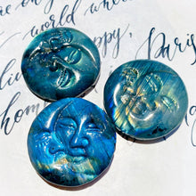 Load image into Gallery viewer, Natural Labradorite Sun and Moon Face Carving
