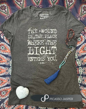 Load image into Gallery viewer, The Wound is the Place Where the Light Enters, Retro Tee: Med
