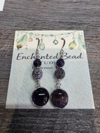 Earrings- Amethyst, Fire Agate, Lepidolite