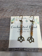 Earrings-Lotus-Peach Moonstone Antique Brass