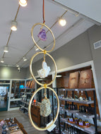 3 Ring Gold Sun Catcher Amethyst Pyrite Crystal Geode