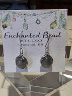 Earrings-Smokey Quartz Antique Silver Plate Wire Wrapped-14mm