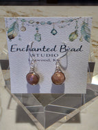 Earrings-Aurora Borealis Peach Moonstone Silver Plate Wire Wrapped-10mm