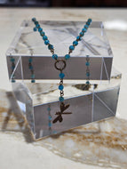 Necklace Y-Dragonfly Pacific Blue Apatite with Extender Antique Brass
