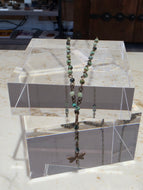 Necklace Y-Dragonfly Matte African Turquoise Antique Brass