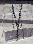 Necklace Y-Dragonfly Miyuki Picasso Blue Artisan Beads with Extender Antique Brass