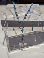 Necklace Y-Pacific Blue Apatite Dragonfly Antique Silver Plate