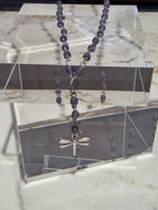 Necklace Y-Dragonfly Sugar Plum Glass Beads Silver Plate