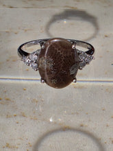 Load image into Gallery viewer, Ring Petoskey Stone Sterling Silver with Moissanite
