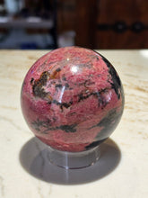 Load image into Gallery viewer, Madagascar Pink Rhodonite Sphere 3"
