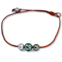 Load image into Gallery viewer, Triple Tahitian Pearl Slide Necklace: Grey / 18"
