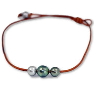 Triple Tahitian Pearl Slide Necklace: Grey / 18