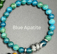 Fung Shui Bracelet Blue Apatite Silver Hematite-SS Snake Charm 6mm