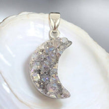 Load image into Gallery viewer, Moon, Pearl Druzy Pendant on 20" Silver Chain
